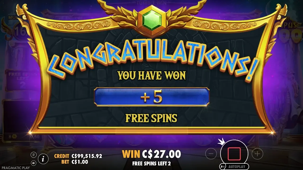 Gates of Olympus 1000 free spins retrigger: three scatters award 5 more spins