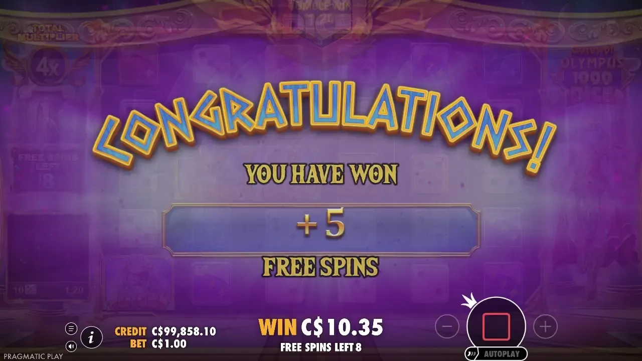 The first +5 retrigger — the round would get a second one and run to 25 spins Gates of Olympus 1000 Dice free spins: three scatters award 5 more free spins